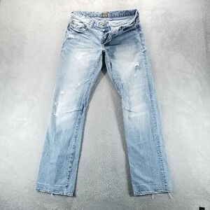 Prps Jeans Mens 32x34 Blue Straight Button Fly Light Wash Distressed Grunge